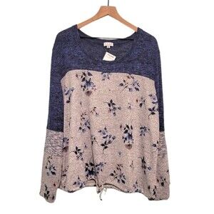 ALVN Studio Blue & Gray Floral Knit Top Size XXL